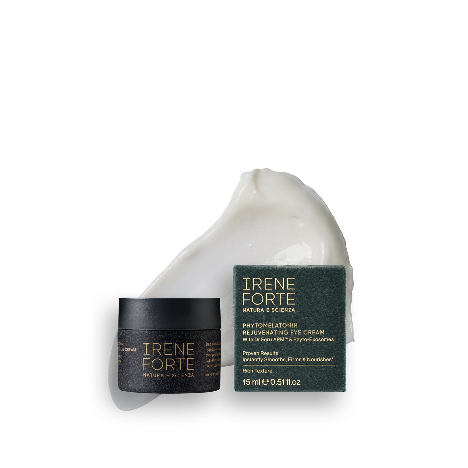 Phytomelatonin Rejuvenating Eye Cream packaging with swatch